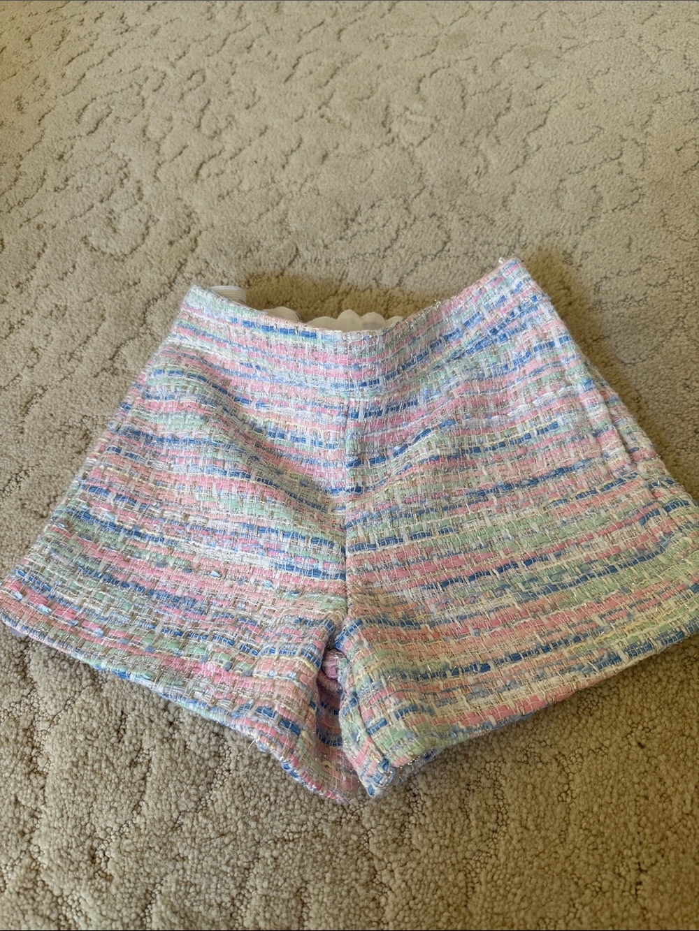 Janie and Jack Pastel Tweed Stripe Shorts in Pink, Blue, Green, Cream